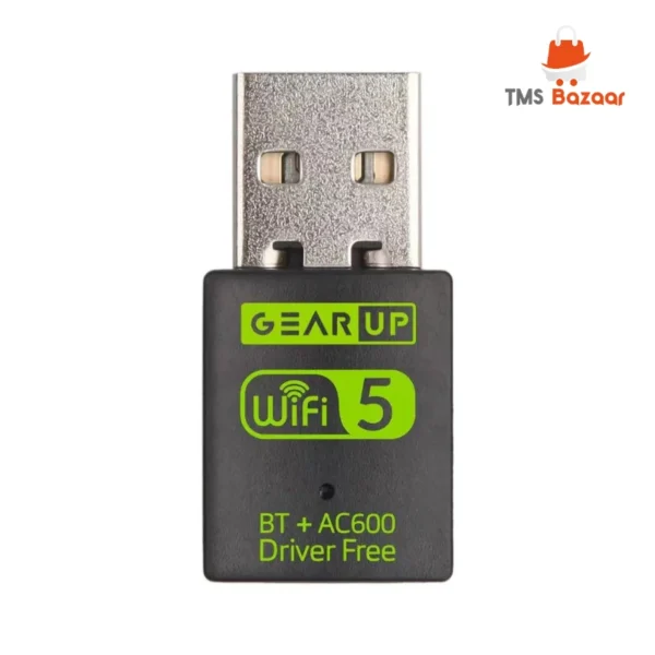 GearUP 600Mbps Dual Band WiFi + Bluetooth Adapter For Windows PC/Laptop- (Driver Free Version, WiFi Hotspot Supported, 2.4GHz + 5GHz)